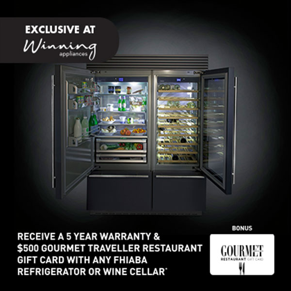 **Promotion Ended** <BR>Receive a 5 year warranty & $500 Gourmet Traveller Restaurant gift card with any Fhiaba refrigerator or wine cellar*